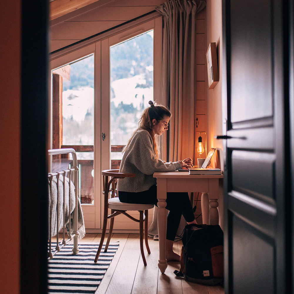 Working at the bedroom desk